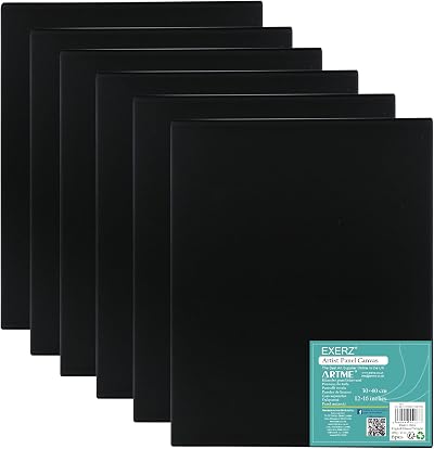 EXERZ 30x40cm Canvas Panels Black 3mm 280gsm Triple Primed 6pk