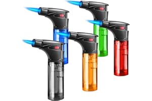ZOOCURA 5 Pack Torch Lighters Butane Refillable Torch Lighter Jet Flame Multi Utility Lighter Mini Blow Torch Butane Gas Torch for Candle Fireplace Camping Grill BBQ(Without Fuel)