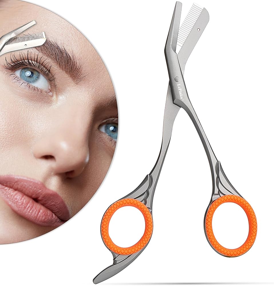 Eyebrow Scissors with Combs For Trimming and Shaping, Powder Steel, Gray | Brow Trimmer, Gifts For Stocking Stuffers Men Wome