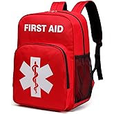 First Aid Backpack Emergency Empty Waterproof Survival First Responder Trauma Bag Travel Home Outdoor Camping (Red)