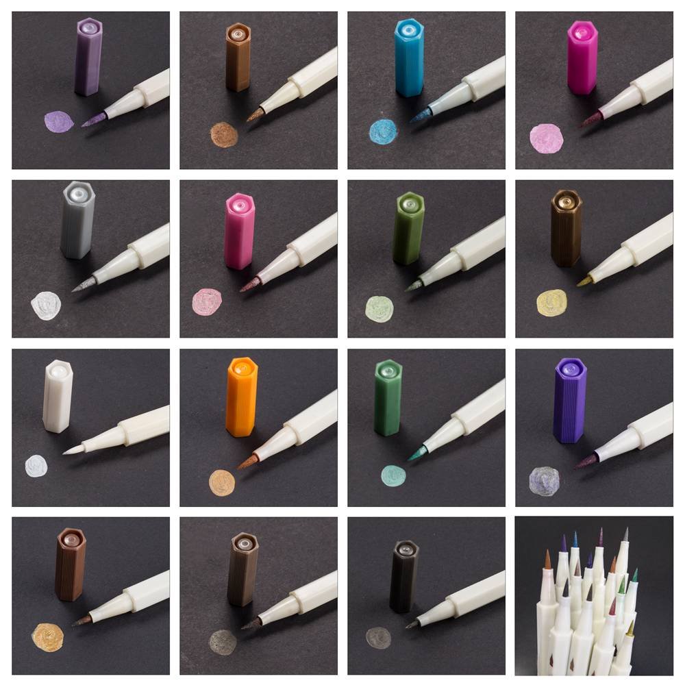 15 Colors Metallic Brush Marker Pens, Feela Metallic Calligraphy