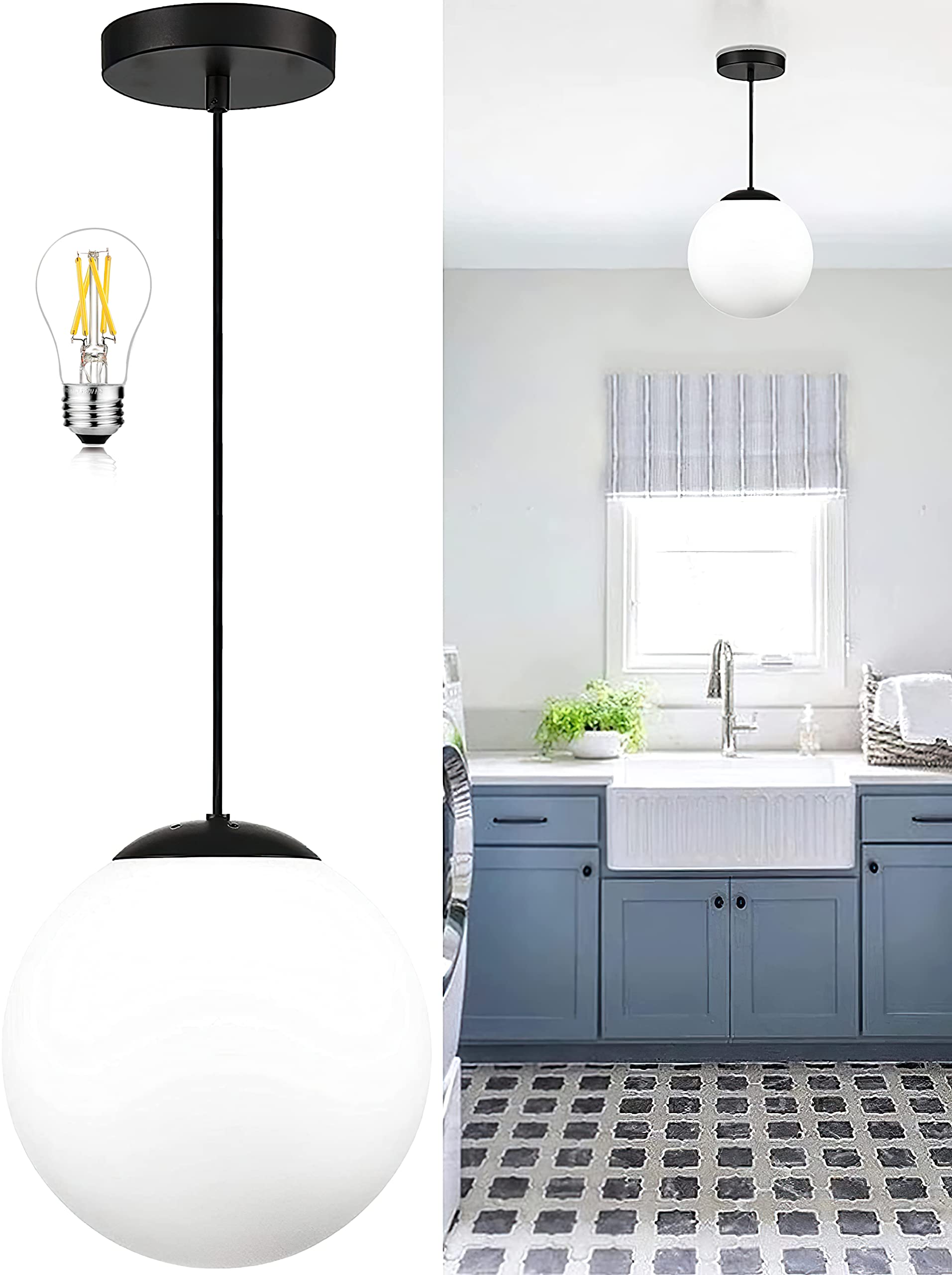 KoKo&Yukina Globe Pendant Lighting For Kitchen Island Mid Century