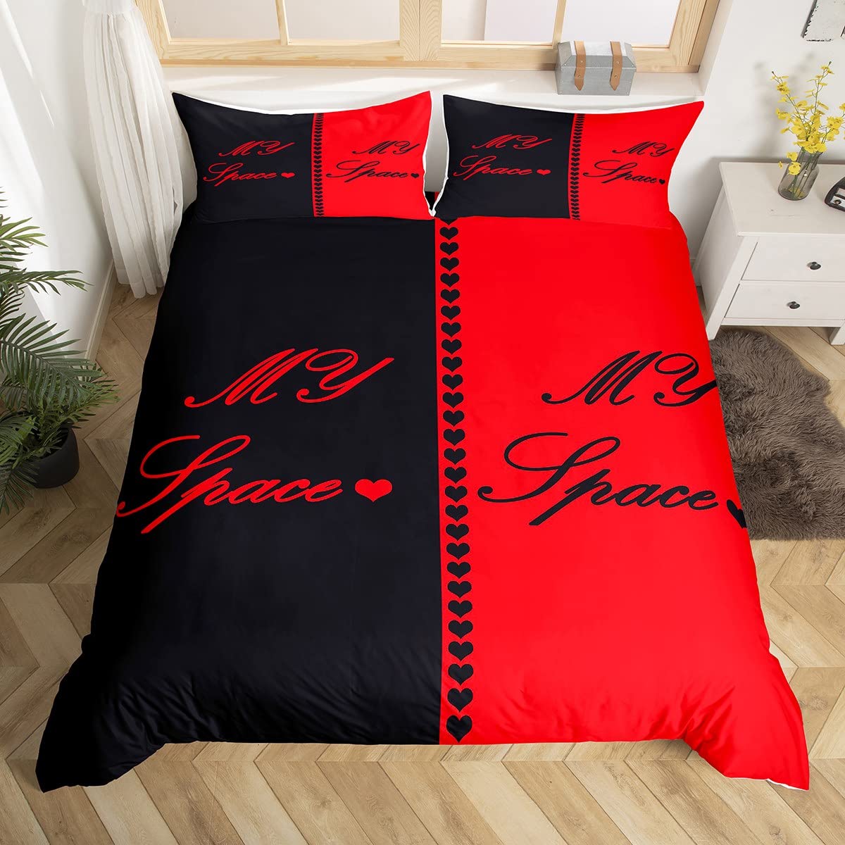 His Side Her Side Bedding Set White Black Red Duvet Cover Wife Husband Couple Comforter Cover Humorous Bedspread Cover Double Size 2Pillowcase — image 1