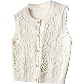 SHENHE Women's Button Up Sweater Vest Floral Knit Crew Neck Sleeveless Dressy Cardigan Vest