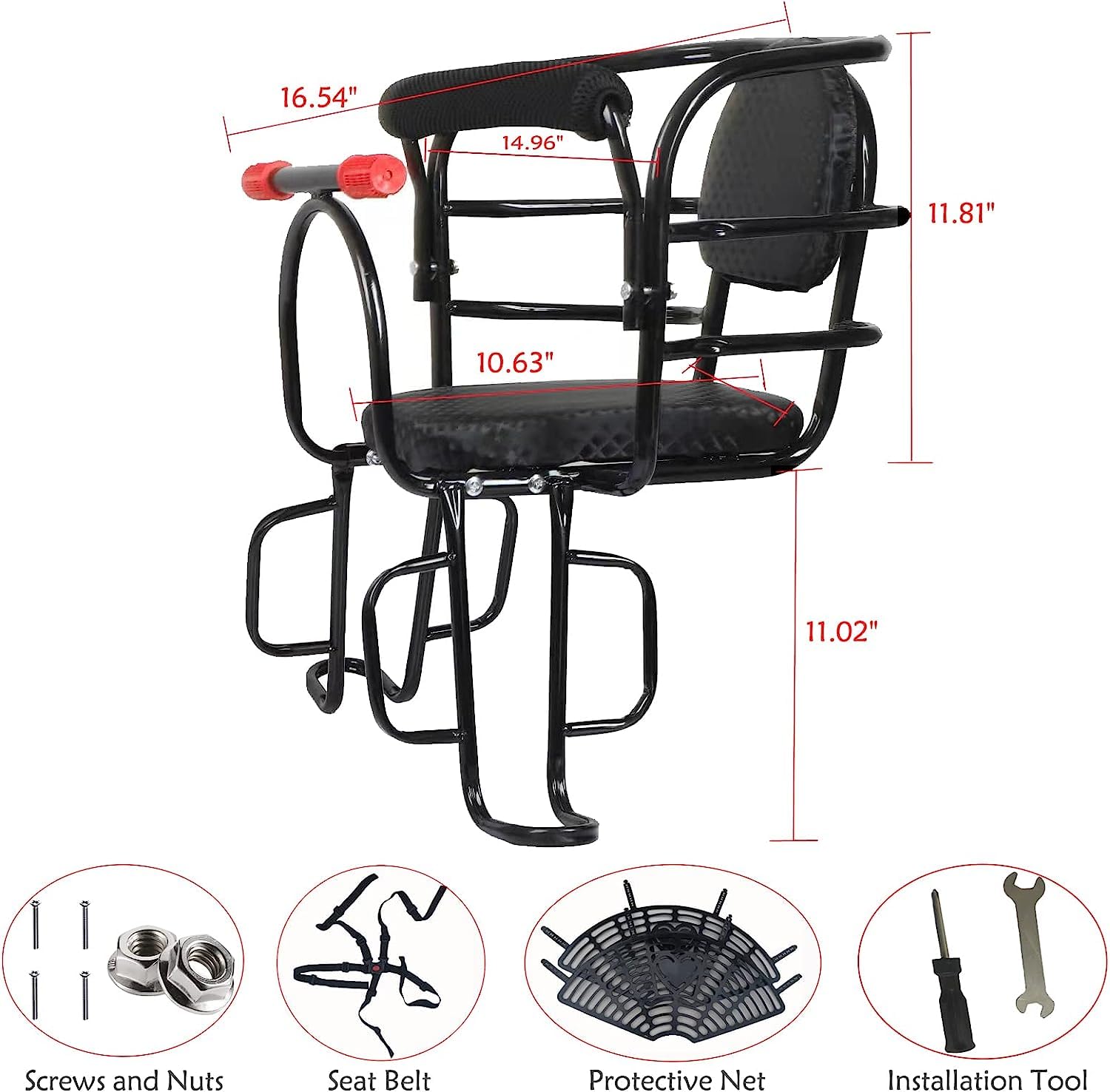 Felixstory Bike Child Seat, Bike Kids Seat with Cushion Backrest Armrest and ​Fence Guadrail, Electric Bike Child Seat for 2-6 Years Old, High Seat Cushion Backrest Mountain More Safety (Back-seat)
