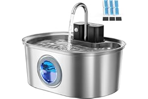 PEKTACO Cat Water Fountain Stainless Steel 108oz/3.2L:Battery Operated Wireless Cat Fountains for Drinking Indoor, Automatic Pet Water Dispenser with Ultra Quiet Pump,Multi-Filtration,Easy Clean BPA-Free
