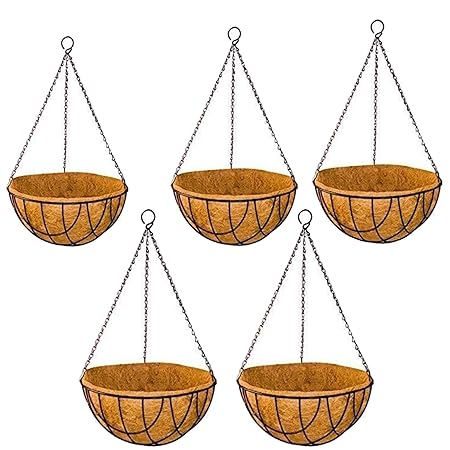 Sparkenzy Coir Hanging Basket | 10 inch | 5 Piece | Rust Resistant | Thick Finest Coir Fiber