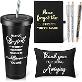 Yaomiao 6 Pcs Employee Appreciation Gifts Christmas Thank You Gift Set for Coworker Teacher Nurse Staff Social Worker Women Men with Stainless Steel Tumbler Makeup Bag Journal Ballpoint Pens(Black)