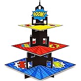 KALEFO Superhero Party Supplies Cake Stand 3 Tier Cupcake Stand Super Hero Parties Favors Mini Cup Cake Holder for Birthday Decorations (Superhero)