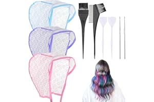 Bewudy 3 Pcs Hair Highlighting Caps, Highlighting Kit, Highlight Cap with Hooks, Highlight Hair Coloring Frosting Dye Kit for Salon Hair Dyeing Hairdressing