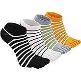CaiDieNu Womens Toe Socks Cotton Crew Five Finger Socks Girls Colorful Stripe for Running Athletic Casual 4/5 Pairs