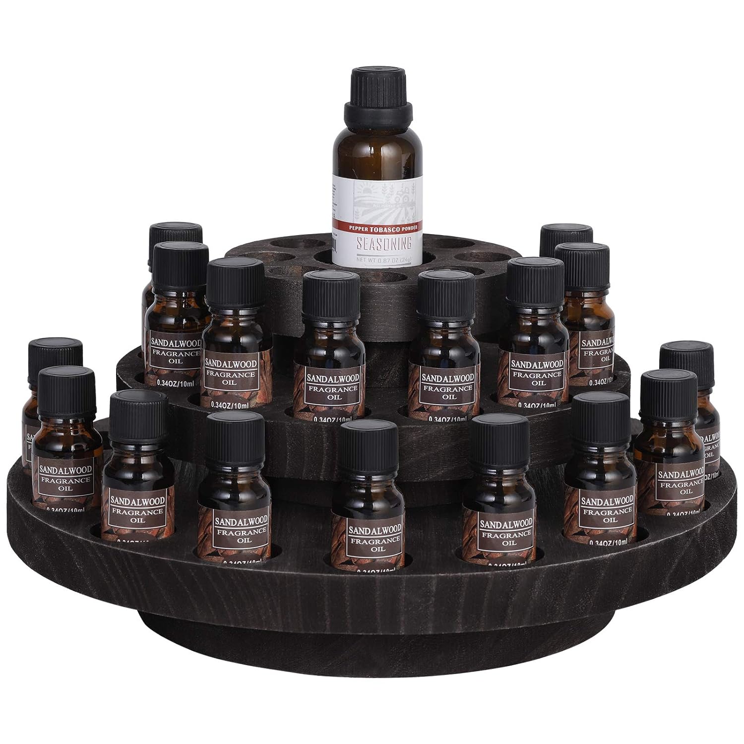 MOOACE 3 Tier Rotating Essential Oil Storage Box Hold 5/10/15/20/30ml Bottles, Wood Essential Oil Organizer Display, Dark Brown: Beauty