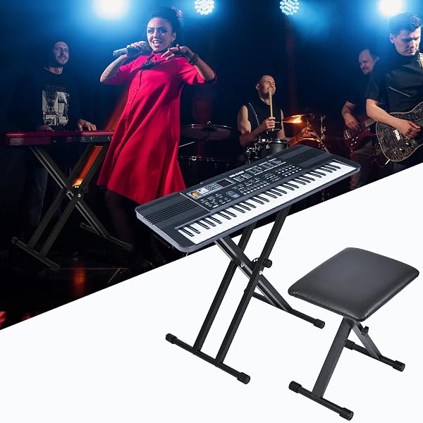 TIPATYARD KEYBOARD STAND & BENCH SET, UPGRADE HEAVY DUTY DOUBLE-X KEYBOARD STAND, ADJUSTABLE & PORTABLE DIGITAL PIANO STAND WITH LOCKING STRAPS