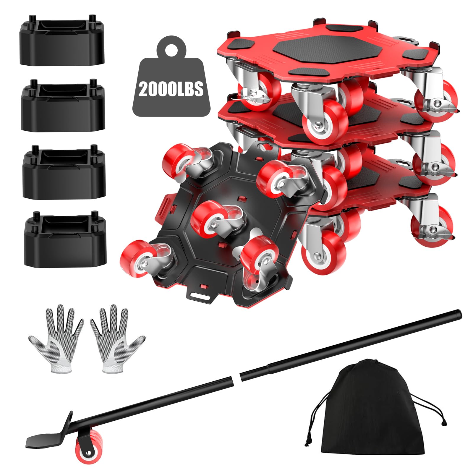 Photo 1 of Upgraded Furniture Dolly Movers 5 Wheel Heavy Duty 3000LBS Capacity Carbon Steel Panel 360° Rotating Casters Furniture Slider for Sofa Refrigerator Piano (Red, 6in)