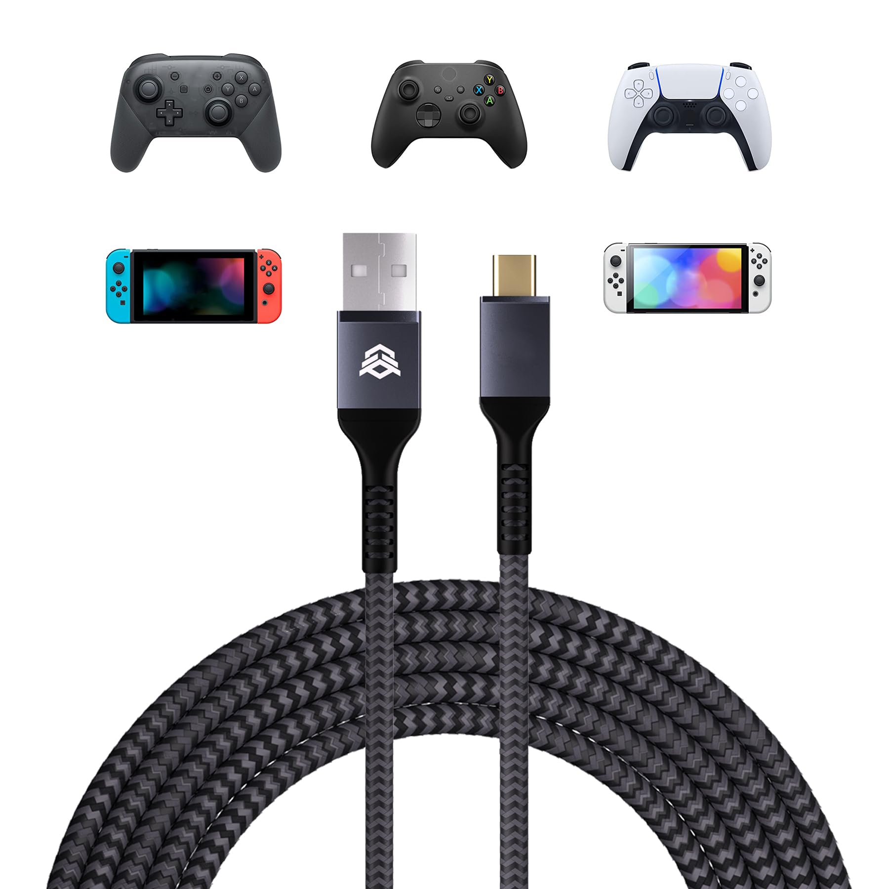 HEXGAMING 13.12FT Charging Cable for ps5 Controller, Replacement USB C Cord for Gamepad, Universal Data Cord Accessories for Xbox Core/Elite Series 2 / Switch Pro Controller