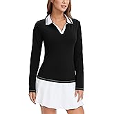 MathCat Womens Golf Shirts, Long Sleeve Polo Shirts Collared V Neck Tennis Shirts Breathable Athletic Tops