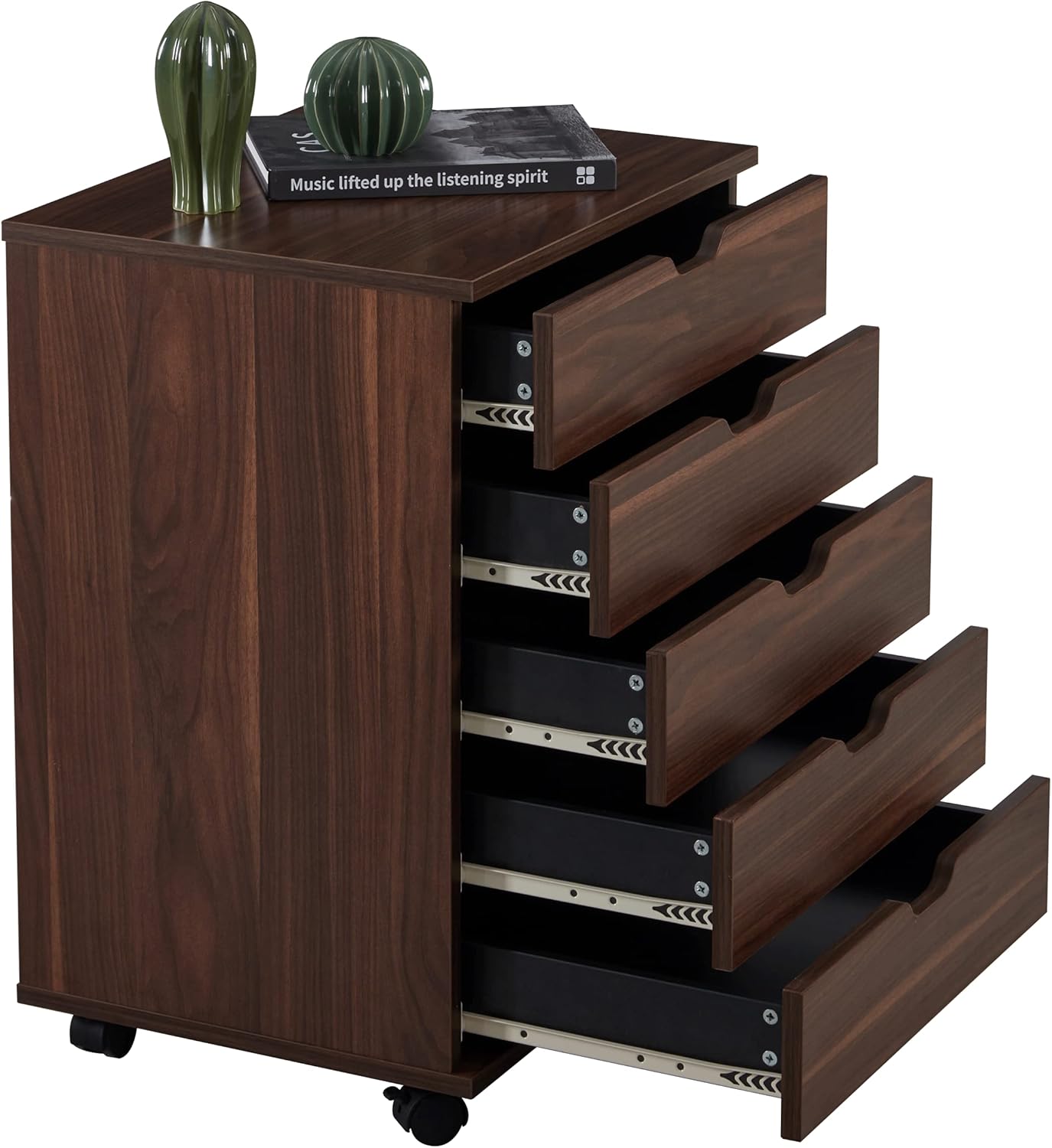 Vicllax 5 Drawer Unit File Cabinet Under Desk Storage Cart for Home Office with Casters, Brown Walnut: Home Improvement
