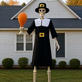 3 Pcs 12 Ft Skeleton Pilgrim Thanksgiving Outfit Set Cloth Hat Turkey | Inflatable Turkey Accessories. Oversized Cloth and Hat. Doubles as Halloween Yard Decoration.