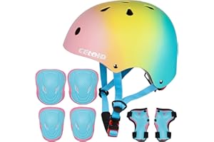 CELOID Kids Bike Skateboard Helmet Pad Set,Toddler Cyling Protective Gear Knee & Elbow Pads Wrist Guards for 5-8-10-12-14-16 Years Girls Boys Bicycle Scooter Roller Skate Inline Skating Rollerblading