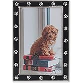 4x6 Silver Metal and Black Enamel Picture Frame, Paw Print Design