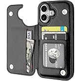 ONETOP Compatible with iPhone 17 Wallet Case with Card Holder, PU Leather Kickstand Card Slots Case, Double Magnetic Clasp and Durable Shockproof Cover 6.3 Inch (Black)