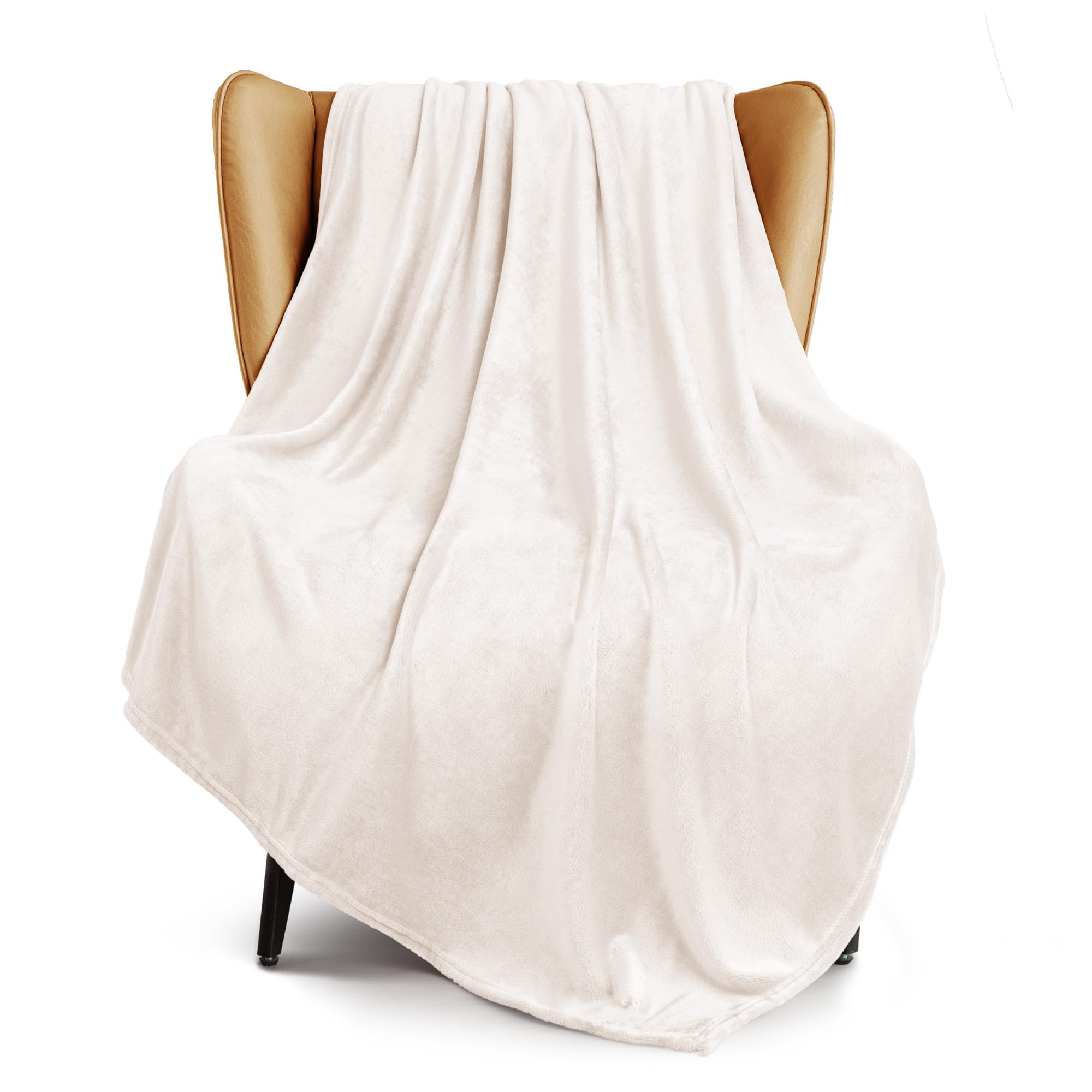Exclusivo Mezcla Extra Large Fleece Throw Blanket for Couch, Sofa, 300GSM Super Soft and Warm Blankets, Ivory Throw All Season Use, Cozy, Plush, Lightweight, 127x178 CM