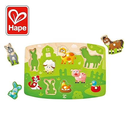 Hape Farmyard Peg Puzzle Game, Multicolor, 5 x 2