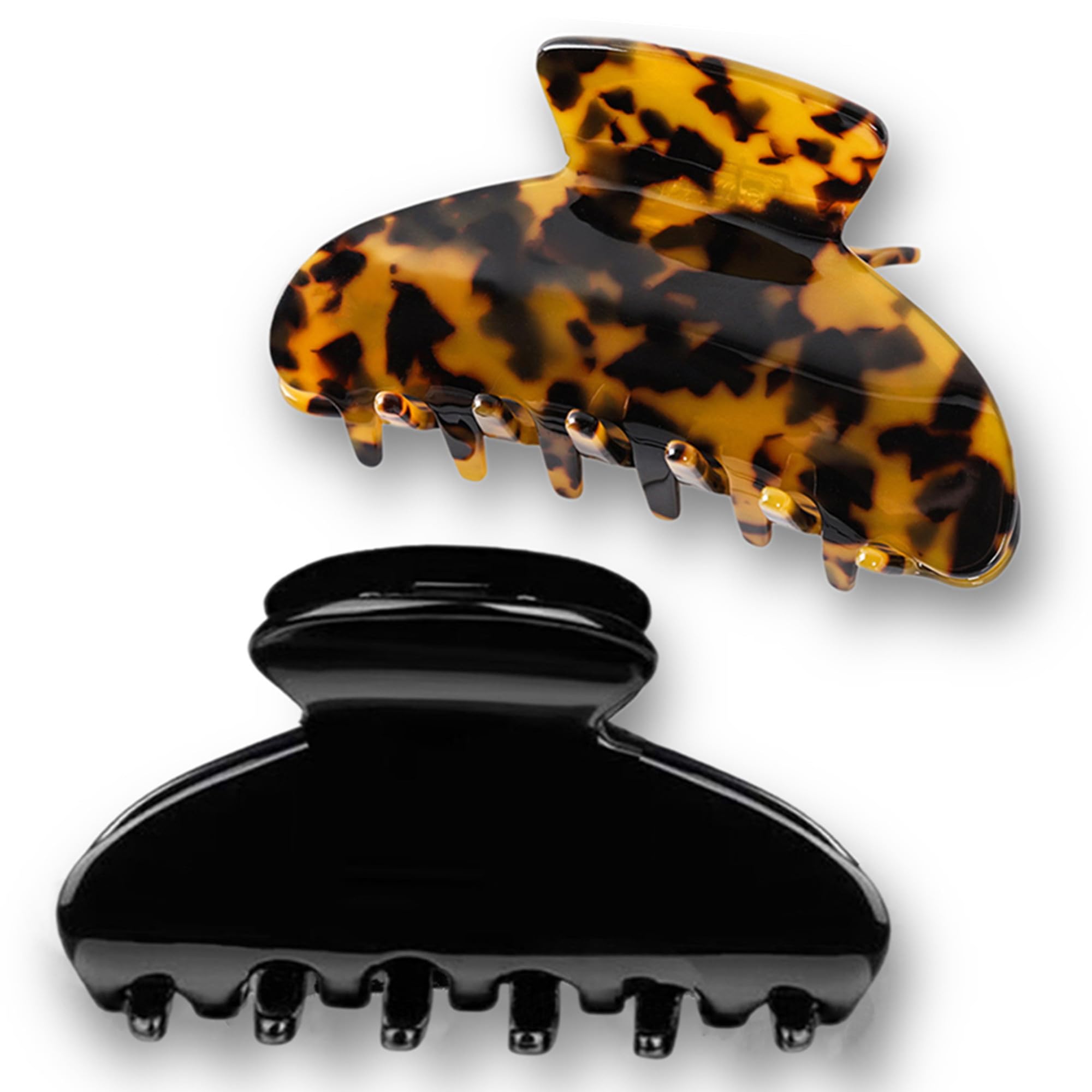 FSMILING Big Hair Claw Clips for Thick & Fine Hair, Nonslip Big Claw Hair Clips for Women - 2PCS Black & Tortoise — image 1
