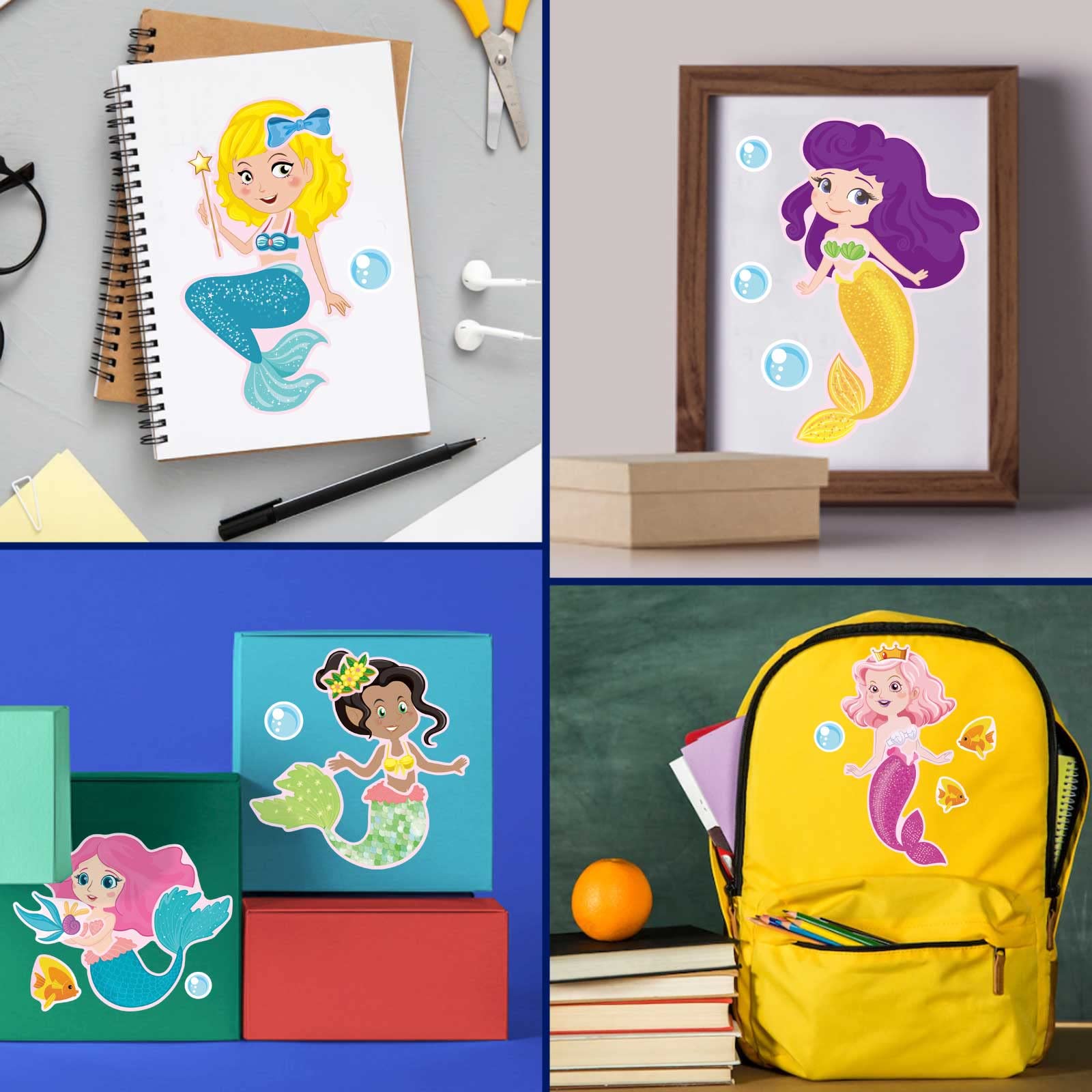24 Sheets Mermaid Stickers Make Your Own Stickers Party Favors Mermaid Make A Face Sticker for Kids Party Favors,Classroom Teacher Rewards, Art Craft Supplies