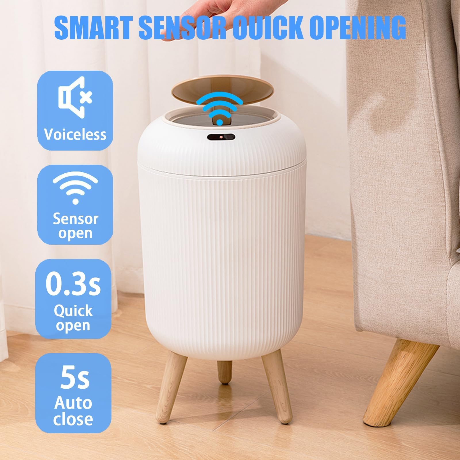 SULIVES Motion Sensor Trash Can, Automatic Waterproof Garbage Bin, 2.6 Gallons, White SULIVES Motion Sensor Trash Can, Automatic Waterproof Garbage Bin, 2.6 Gallons, White