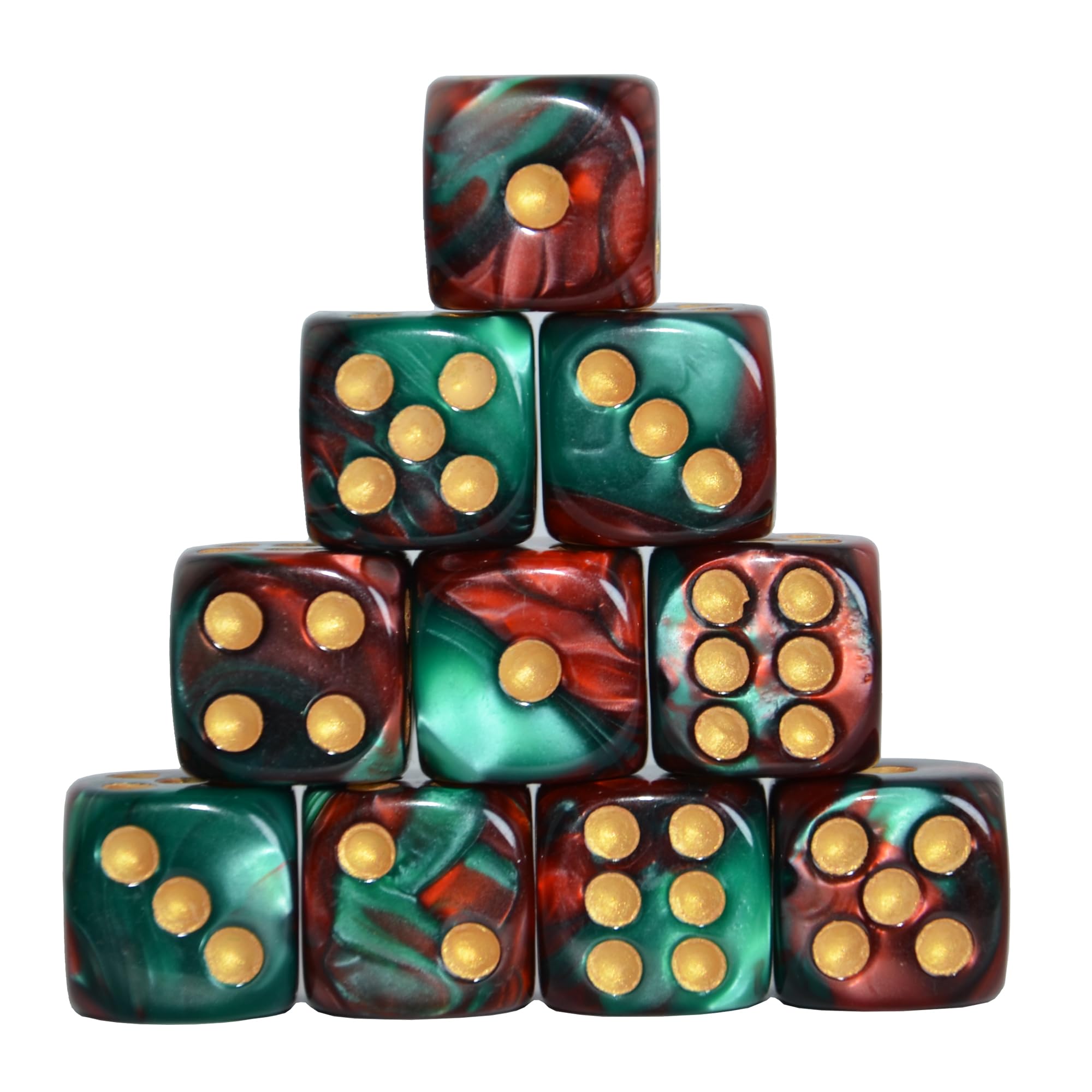 StarMall 10-Pack 16mm D6 Polyhedral Dice Set 6-sided Acrylic Die for RPG MTG DND Dice Table Board Games (Red-Green)