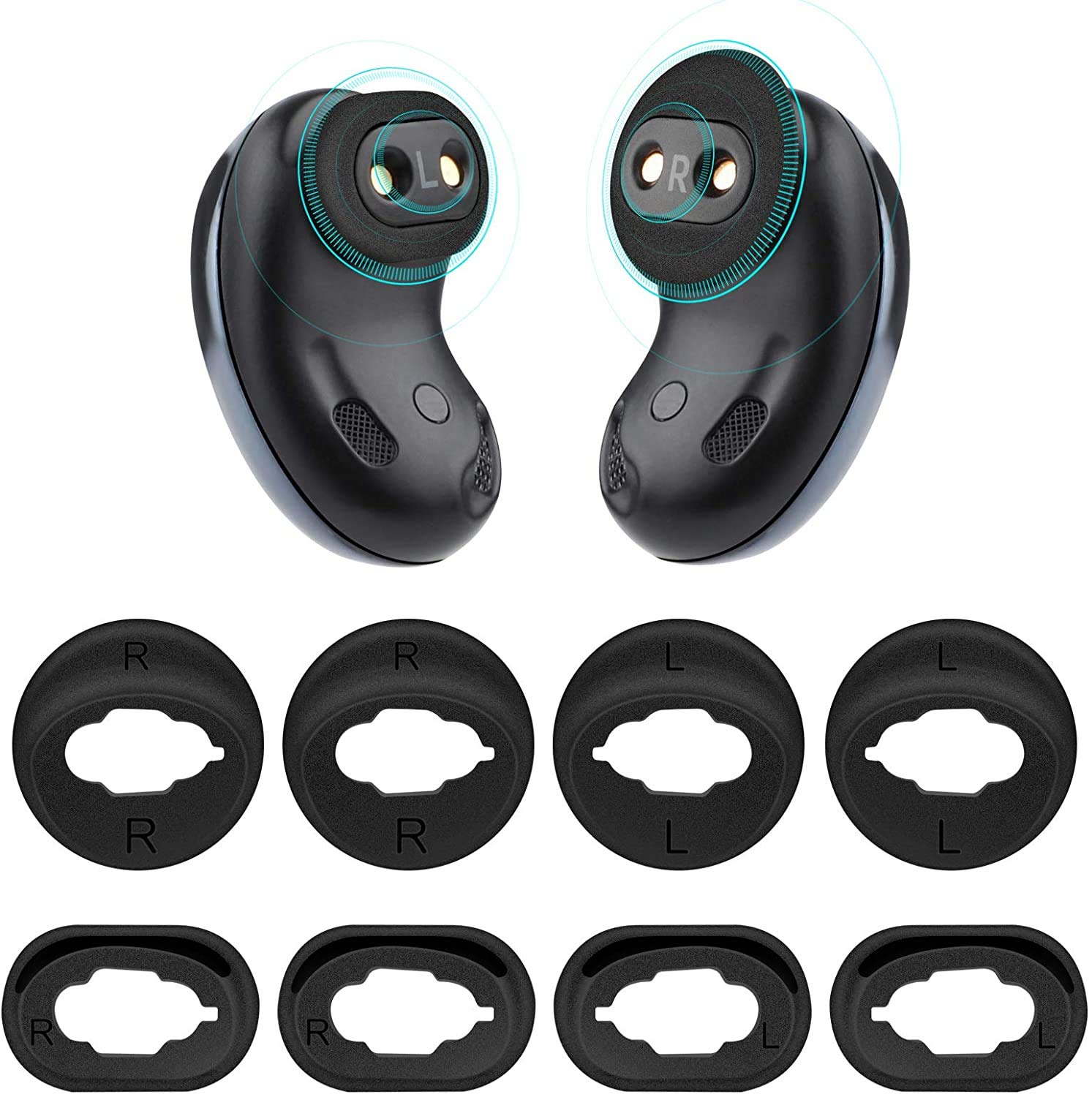 sciuU [4 Pairs] Ear Wing Tips Soft Silicone Ear Gel Compatible with Samsung Galaxy Buds Live 2020 Earbuds, Anti-Lost Replacement Silicone Tips Case, Black