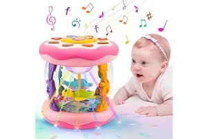 TSOMTTO Baby Musical Light Up Toys Tummy Time Ocean Projector Rotating Infant 1 Year Old Toy Baby Aquarium Crawling Pink Toys Babies Girls 1 2 Year Old Birthday Newborn Gifts