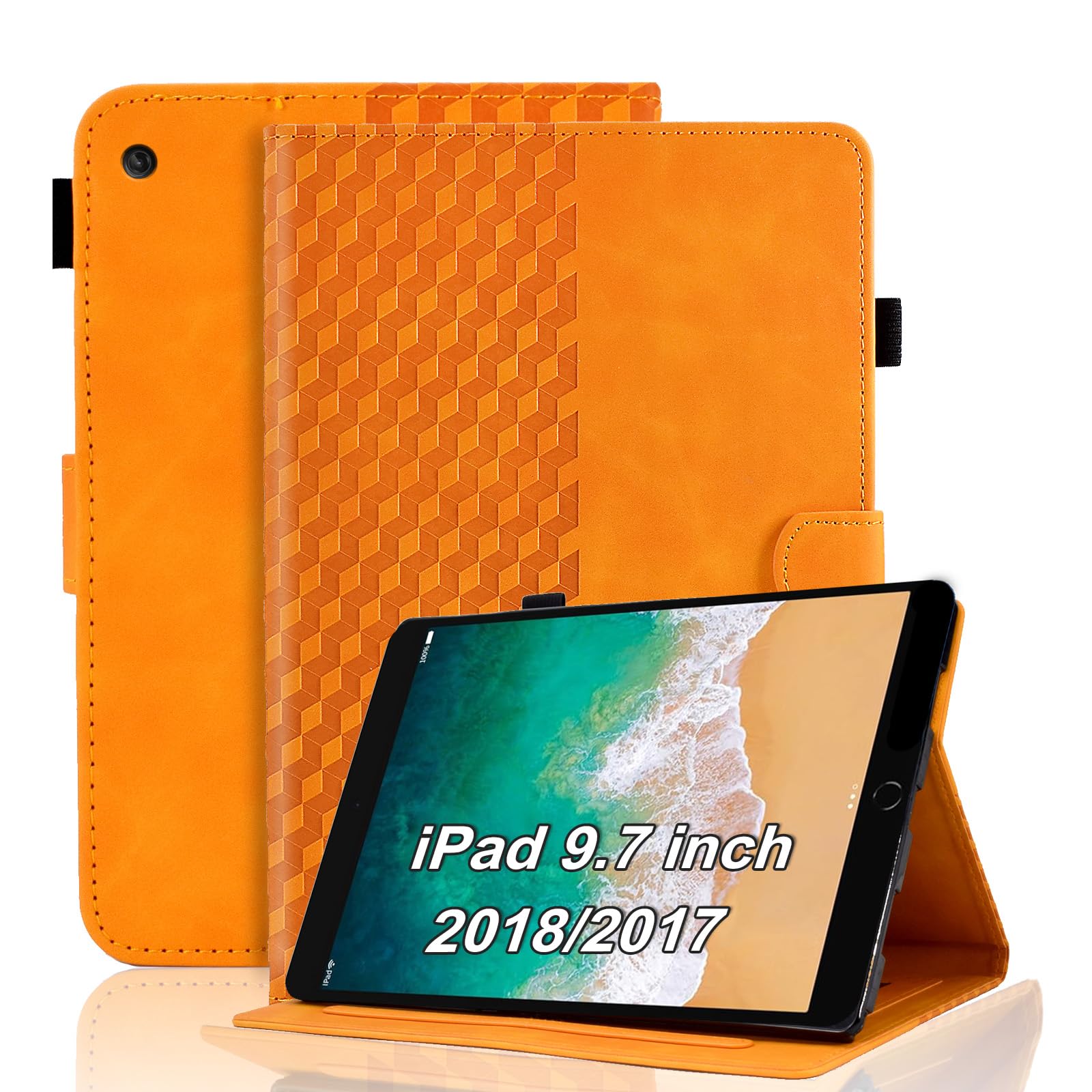 Vkooer Case for iPad 6th/5th Generation 9.7 inch - iPad 2018/2017, ipad Air 2/Air 1 Leather Folio Cover Smart Shell with Auto Sleep/Wake Multi Angle Viewing Stand, Orange — image 1