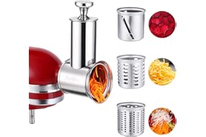 Stainless Steel Slicer Shredder Attachment for KitchenAid Stand Mixer, Large Salad Machine with Vegetable Slicer Cheese Grater Attachments for Kitchen Aid, Dishwasher Safe by Rafbar