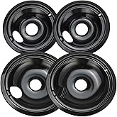 Purelux Electric Range Drip Pans Replacement for GE or Hotpoint Stove, Porcelain Enameled Black Finish 4 Pieces Pack (Two 8" 