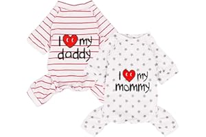 SCHEPPEND 2-Pack Cotton Dog Pajamas Lightweight Dog Onesies for Small Medium Dogs and Cats Puppy Body Suits Cute Baby Dog Jumpsuit I Love My Mommy/Daddy Printed Pet Clothes, XS