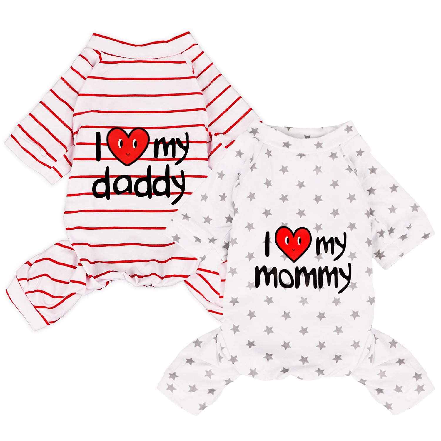Photo 1 of 2-Pack Cotton Dog Pajamas Lightweight Dog Onesies for Small Medium Dogs and Cats Puppy Body Suits Cute Baby Dog Jumpsuit I Love My Mommy/Daddy Printed Pet Clothes, XS