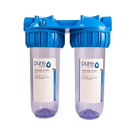 PureOne Doppel Wasserfilter-Gehäuse 10 Zoll | Inklusive Teflonband | 1', 3/4'oder 1/2' IG Anschluss | 2 Filter Stufen für 10 