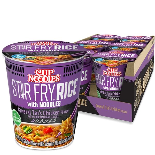 NISSIN CUP NOODLES STIR FRY RICE WITH NOODLES, GENERAL TSO’S CHICKEN, 2.68 OUNCE (PACK OF 6)