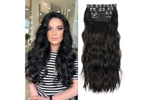 ZQIAN BEAUTY Black Hair Extensions, 20 Inches Soft Synthetic Curly Hair Extensions Clip ins (Color: Black)