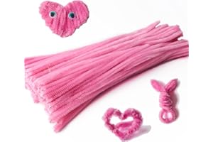 Lumintutu 100 Pieces 7mm x 12 Inch Pipe Cleaners, Thick Fuzzy Pink Chenille Stems for Craft Supplies Kids DIY Art Decorations
