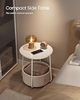VASAGLE LET223W10 Small Round Coffee Table with Fabric Basket White view 4