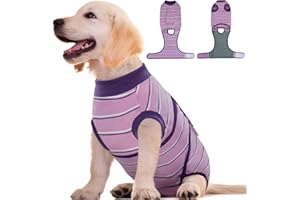 Kuoser Dog Surgery Suit Female Spay, Soft Dog Recovery Suit Male Neuter Anti Licking Dog Onesie E-Collar & Cone Alternative, Breathable Dog Surgical Suit for Surgery Recovery, Purple Strips S