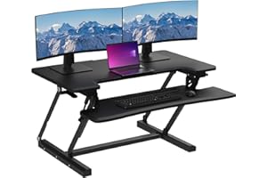 LETIANPAI 36 inch Standing Desk Converter,Height Adjustable Sit to Stand up Desk Riser,with Wide Keyboard Tray,Dual Computer Monitors and Laptop Workstation for Home Office