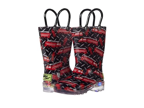 Kids Fire Truck Ride Lighted Rain Boot Black 11 Youth Black in