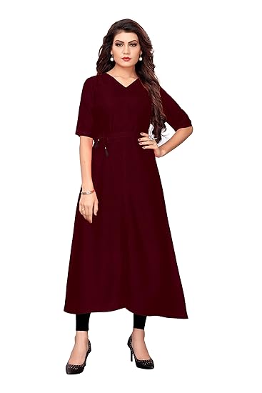 leeza store Womens Straight Casual Kurti with Belt (Maroon Color_Multi Size)