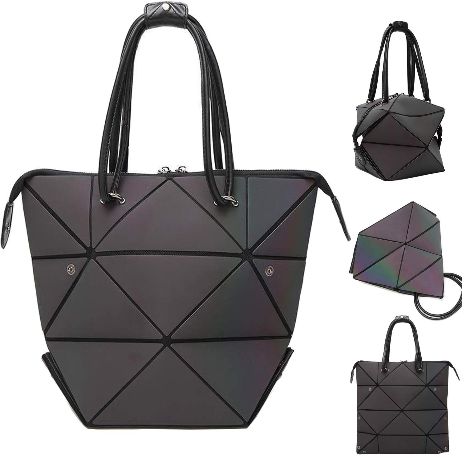 Luminous Geometric Handbag for Women Large Tote Bag Shard Lattice Design Holographic Top-Handle Bags Ladies Shoulder Bag,Colour Changing,Shining in the Light,4 in 1 Fashion Deformation Style (Color-1)
