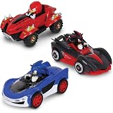 NKOK Sonic Racing CrossWorlds Pullback Cars - Sonic, Shadow &amp; Knuckles 3PK | 3.5-Inch Collectible Cars, No-Battery Pullback Action, Officially Licensed, Detailed Design, Great for Sonic Fans &amp; Collector