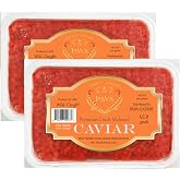 Malossol Red Caviar Salmon Roe 2 PACK, 17.6 oz. Each (Total 1 Kg) Wild Caught USA, 1000 Grams (2.2 lbs) Wild Coho Salmon Caviar, Ikura